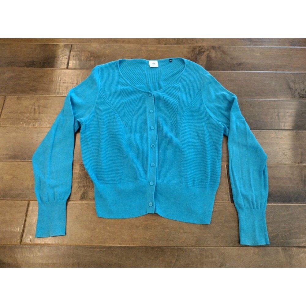 CABI Women's EEUC turquoise button Cardigan Sweater - L Large